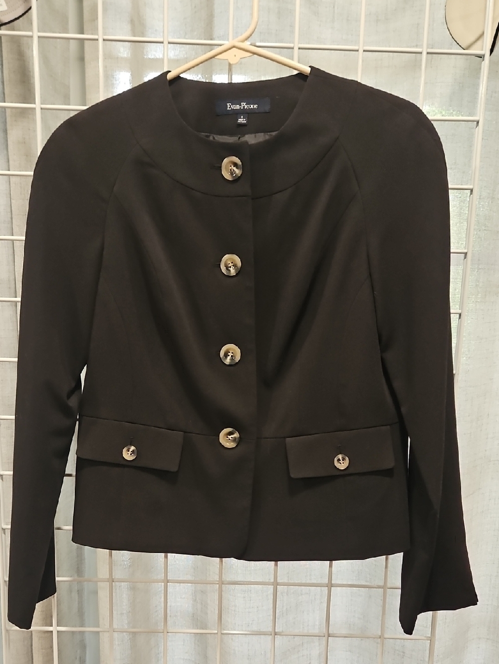 Evan Picone Black Round-Neck Button Front Blazer
